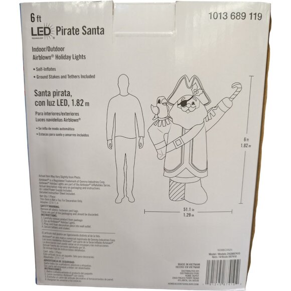 6 Ft LED Pirate Santa Christmas Inflatable Parrot Coastal Beach Tropical New - Picture 3 of 7